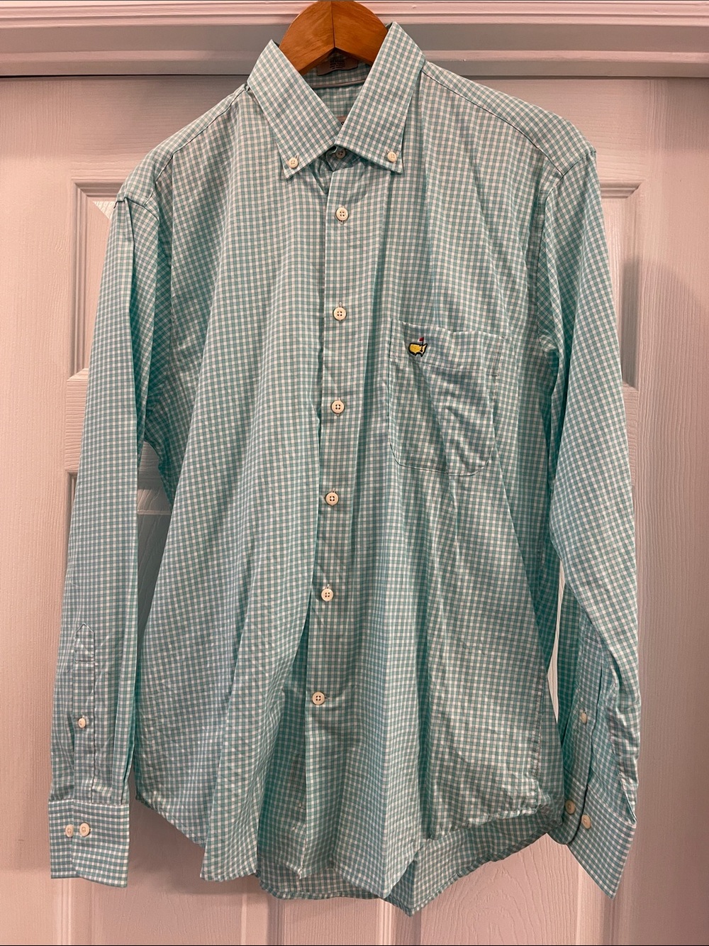 Masters Peter Millar Light Teal & White Gingham Button-Down Shirt